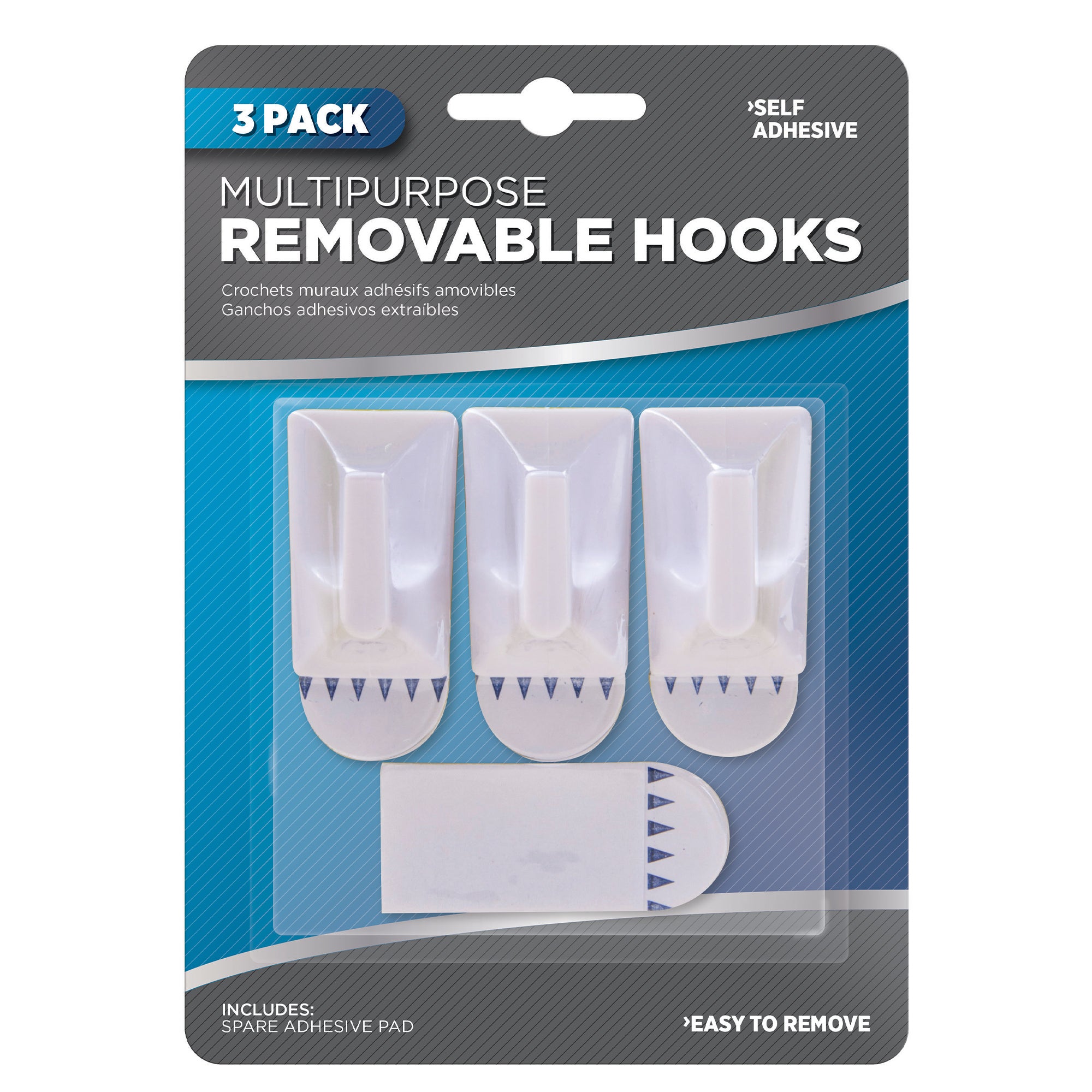 3pc Removable Adhesive Plastic Hook 54x33mm
