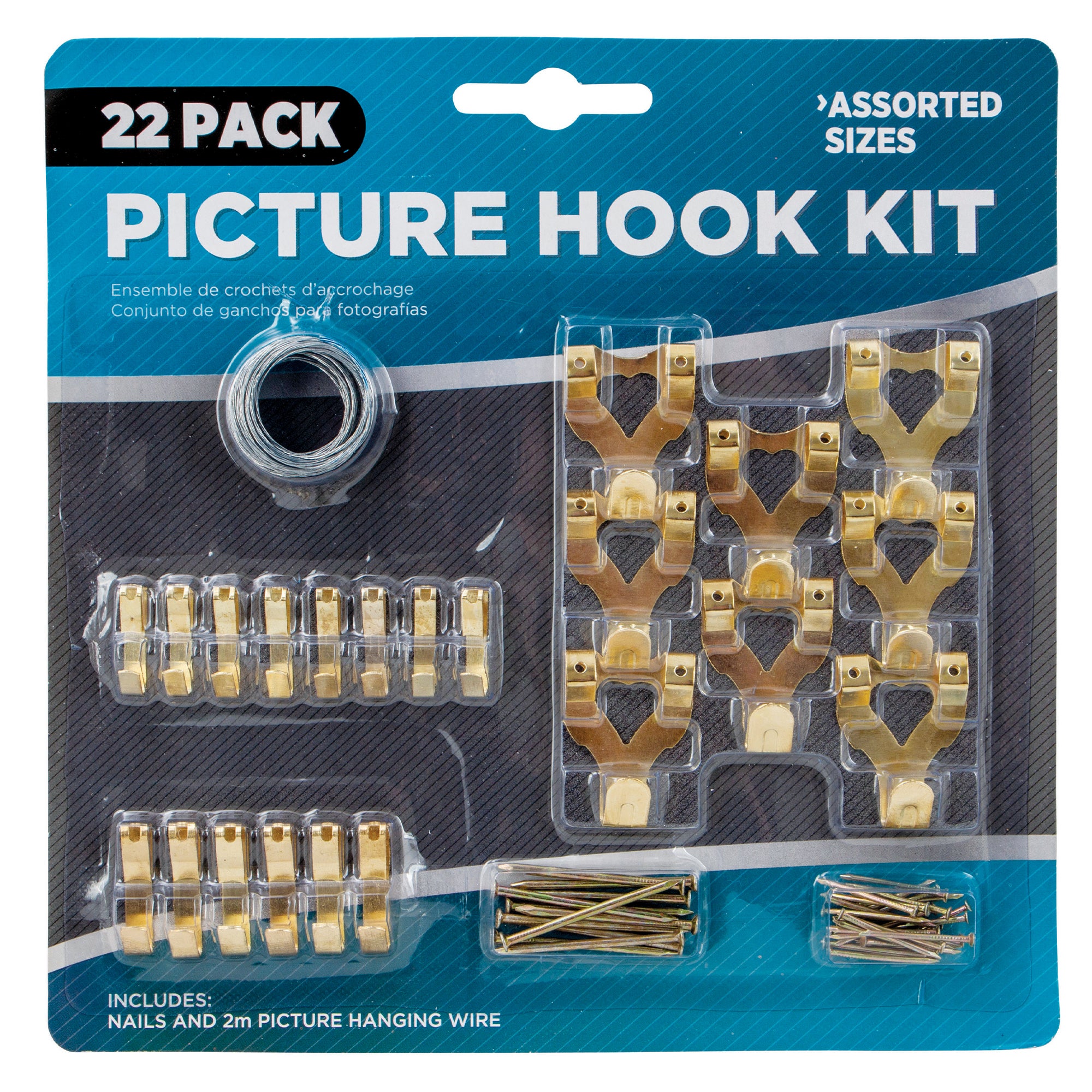 Picture Hook Kit With Wire 22 Hooks, Hardware